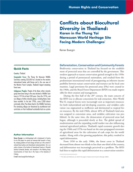 Conflicts About Biocultural Diversity in Thailand : ​ Karen in the Thung Yai Naresuan World Heritage Site THAILAND Facing Modern Challenges¹