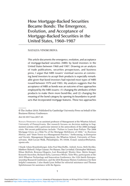 How Mortgage-Backed Securities Became Bonds: the Emergence, Evolution, and Acceptance of Mortgage-Backed Securities in the United States, 1960–1987