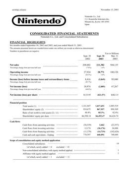 CONSOLIDATED FINANCIAL STATEMENTS Nintendo Co., Ltd