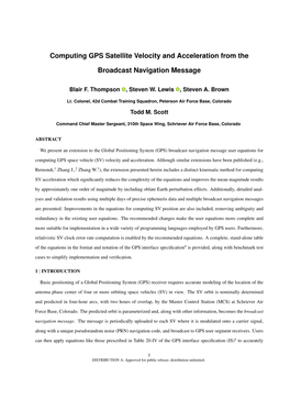 Computing GPS Satellite Velocity and Acceleration from the Broadcast