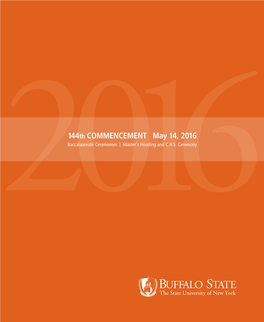 2016144Th COMMENCEMENT May 14, 2016