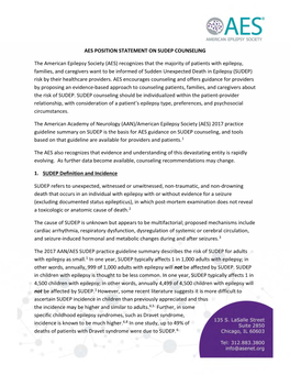 AES POSITION STATEMENT on SUDEP COUNSELING The