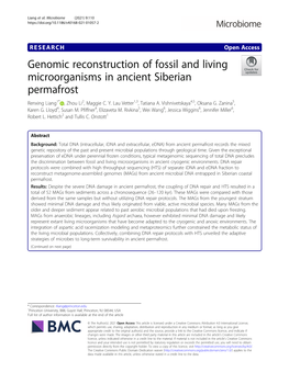 Genomic Reconstruction of Fossil and Living Microorganisms in Ancient Siberian Permafrost Renxing Liang1* , Zhou Li2, Maggie C