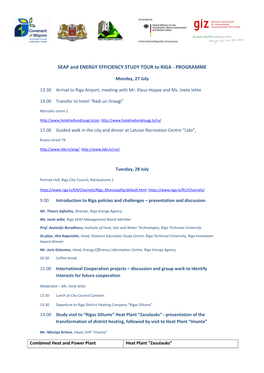 SEAP and ENERGY EFFICIENCY STUDY TOUR to RIGA - PROGRAMME