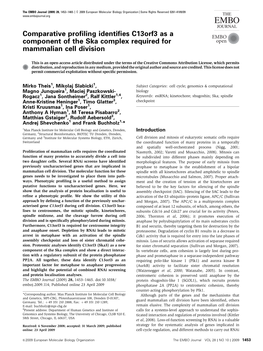 Comparative Profiling Identifies C13orf3 As a Component of the Ska