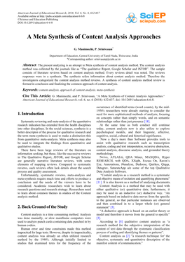 A Meta Synthesis of Content Analysis Approaches