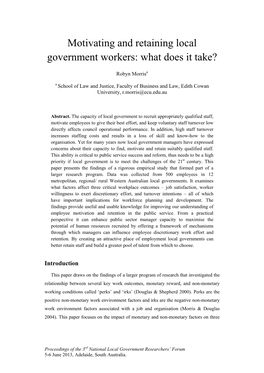 Motivating and Retaining Local Government Workers: What Does It Take?