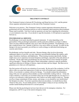 TREATMENT CONTRACT This Treatment Contract Is Between DC Psychology and Sleep Services, LLC, and the Patient Whose Signature