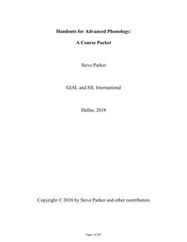 Handouts for Advanced Phonology: a Course Packet Steve Parker GIAL