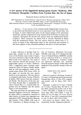 A New Species of the Hippolytid Shrimp Genus Eualus Thallwitz, 1891 (Crustacea: Decapoda: Caridea) from Toyama Bay, the Sea of Japan