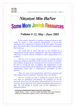 Nitzotzot Min Haner Volume #12 May - June 2003 -- Page # 1 Nniittzzoottzzoott Mmiinn Hhaanneerr