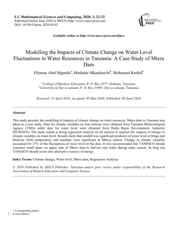 Modelling the Impacts of Climate Change on Water