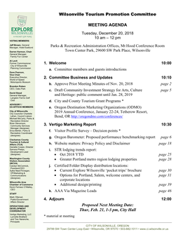 Wilsonville Tourism Promotion Committee MEETING AGENDA