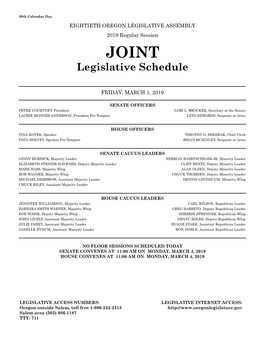 Legislative Schedule