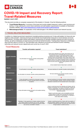Travel Related Measures – June 9, 2021