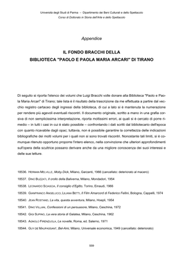 Appendice IL FONDO BRACCHI DELLA BIBLIOTECA "PAOLO E