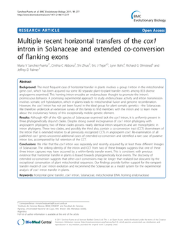Multiple Recent Horizontal Transfers of the Cox1 Intron in Solanaceae and Extended Co-Conversion of Flanking Exons