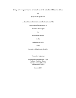 Living on the Edge of Empire: Edomite Households in the First Millennium B.C.E