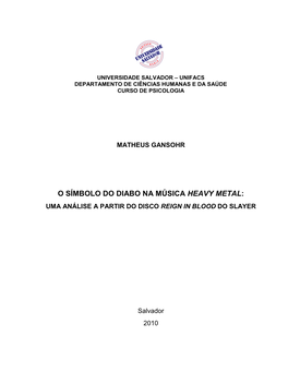 O Símbolo Do Diabo Na Música Heavy Metal: Uma Análise a Partir Do Disco Reign in Blood Do Slayer