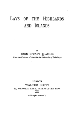 Lays of the Highlands and Islands