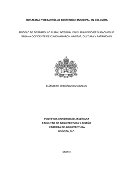 Ruralidad Y Desarrollo Sostenible Municipal En Colombia