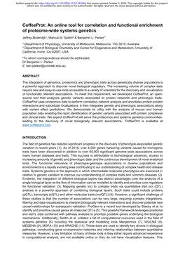 An Online Tool for Correlation and Functional Enrichment of Proteome-Wide Systems Genetics