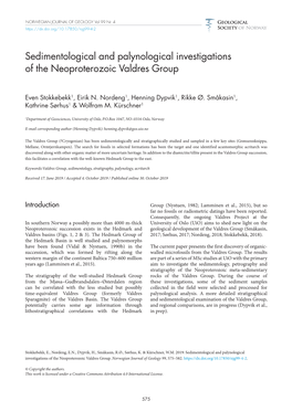 Sedimentological and Palynological Investigations of the Neoproterozoic Valdres Group