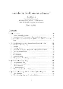 An Update on (Small) Quantum Cohomology