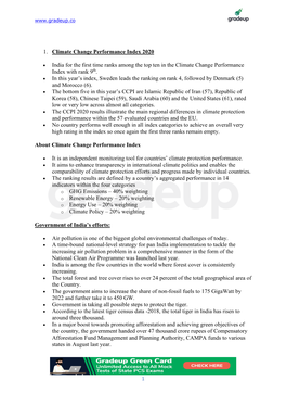 1. Climate Change Performance Index 2020 • India for the First Time Ranks Among the Top Ten in the Climate Change Performance