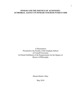 Pindar and the Poetics of Autonomy: Authorial Agency in Pindar’S Fourth Pythian Ode