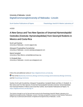 Cestoda: Hymenolepididae) from Geomyid Rodents in Mexico and Costa Rica