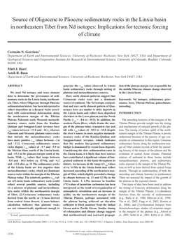 Source of Oligocene to Pliocene Sedimentary Rocks in the Linxia Basin in Northeastern Tibet from Nd Isotopes: Implications for Tectonic Forcing of Climate