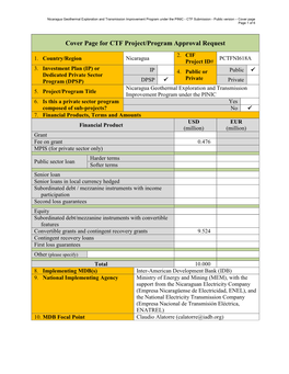 Cover Page for CTF Project/Program Approval Request