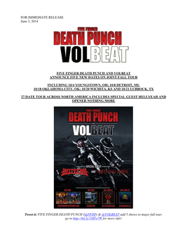 FOR IMMEDIATE RELEASE June 3, 2014 FIVE FINGER DEATH