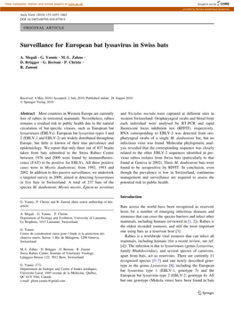 Surveillance for European Bat Lyssavirus in Swiss Bats