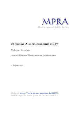 Ethiopia: a Socio-Economic Study