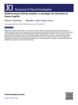 Epidermolysis Bullosa Simplex: a Paradigm for Disorders of Tissue Fragility