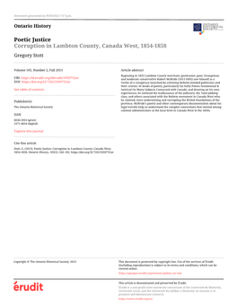 Poetic Justice: Corruption in Lambton County, Canada West, 1854-1858