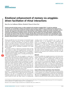 Emotional Enhancement of Memory Via Amygdala- Driven Facilitation of Rhinal Interactions