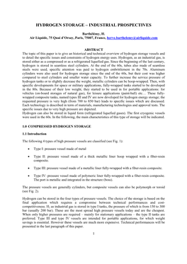 Hydrogen Storage – Industrial Prospectives