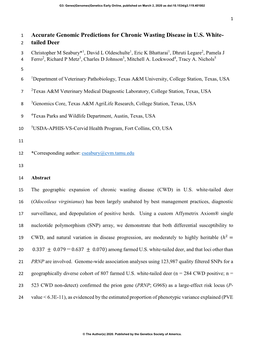 Accurate Genomic Predictions for Chronic Wasting Disease in U.S. White-Tailed Deer