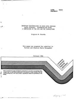 Important Radionuclides in High Level Nuclear Waste Disposal: Determination Using a Comparison of the Epa and Nrc Regulations