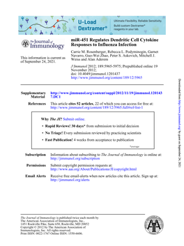 Responses to Influenza Infection Mir-451 Regulates Dendritic Cell