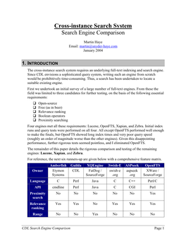 Cross-Instance Search System Search Engine Comparison