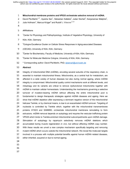 Mitochondrial Membrane Proteins and VPS35 Orchestrate Selective Removal of Mtdna