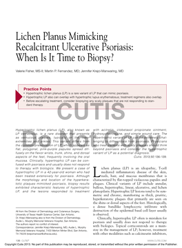 Lichen Planus Mimicking Recalcitrant Ulcerative Psoriasis: When Is It Time to Biopsy?