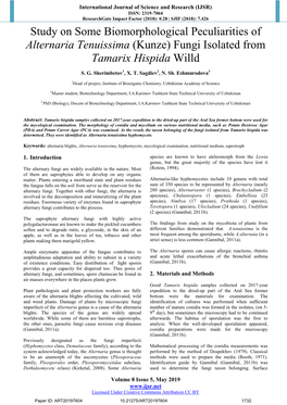 Study on Some Biomorphological Peculiarities of Alternaria Tenuissima (Kunze) Fungi Isolated from Tamarix Hispida Willd