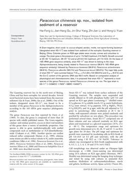 Paracoccus Chinensis Sp. Nov., Isolated from Sediment of a Reservoir