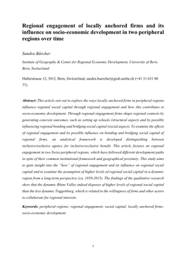 Regional Engagement of Locally Anchored Firms and Its Influence on Socio-Economic Development in Two Peripheral Regions Over Time