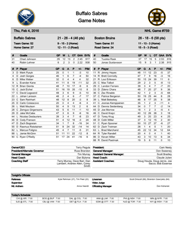 Buffalo Sabres Game Notes